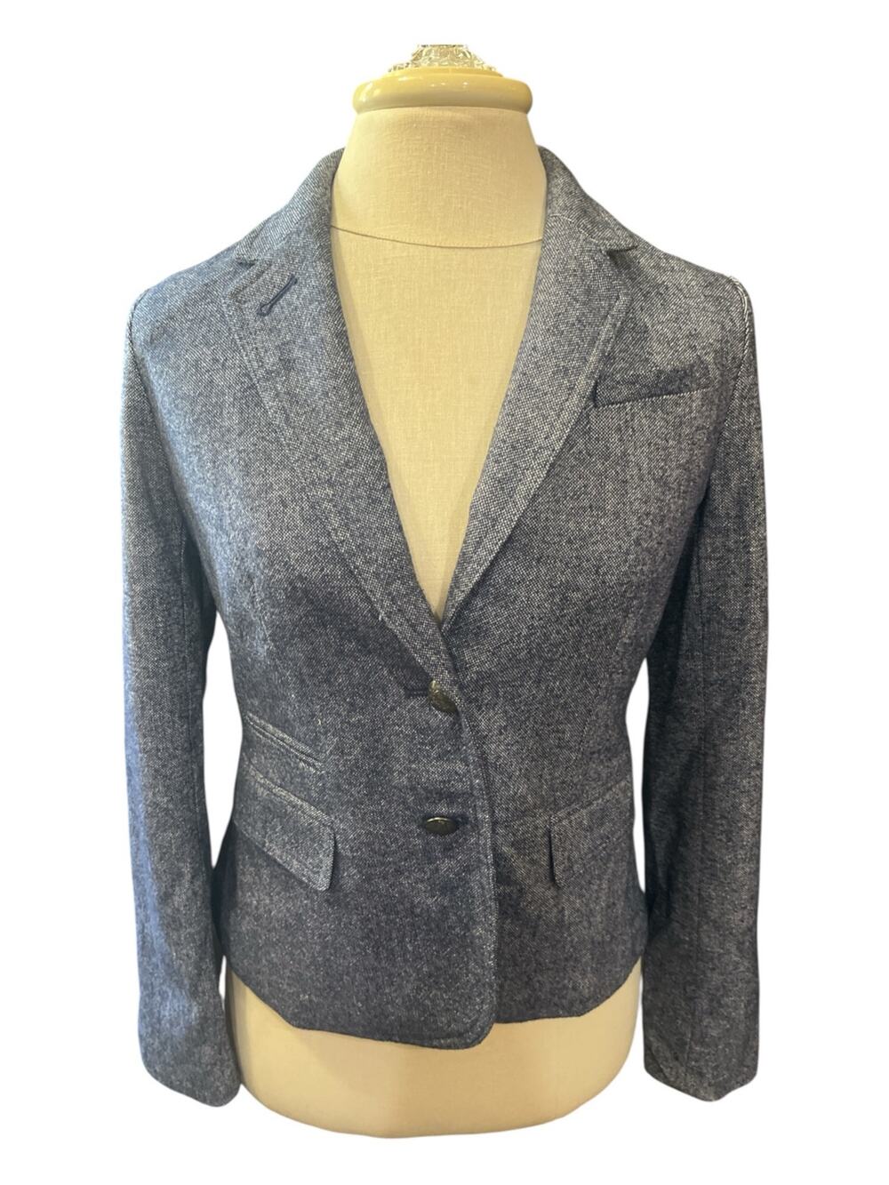 Banana Republic Blazer-Women Sz 2-Wool Bl-Blue Chambray-Fr flap Pkt-1197
